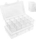 Umirokin 2 Pack 15 Grids Clear Plastic Organizer Box with Adjustable Dividers, Craft Storage Containers for Jewelry, Beads, S
