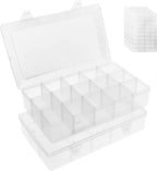 Umirokin 2 Pack 15 Grids Clear Plastic Organizer Box with Adjustable Dividers, Craft Storage Containers for Jewelry, Beads, S
