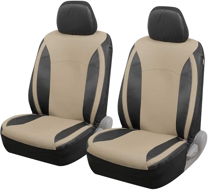 Motor Trend Beige Faux Leather Car Covers for Front Seats – Premium Automotive Bucket Seat Covers, Made for Vehicles with Rem