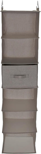 Household Essentials 6 Shelf Hanging Closet Organizer, Hanging Closet Shelf, Fabric Poly Linen and PEVA Shelving