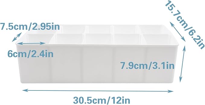 Plastic Belt Organizer, 10 Section Drawer Organizer for Storage Belt, Ties, Underwear and Socks, White Removable Dividers Sto