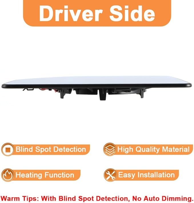 Senzeal Driver Side Heated Mirror Glass with Blind Spot Detection BLIS for Ford F150 2015-2020 Ford F250 F350 F450 F550 2017-2022 Upper Tow Mirror (Left Side)