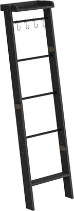 Hzuaneri Blanket Ladder Shelf, Decorative Quilt Rack, 6-Tier Farmhouse Ladder Holder Organizer with 4 Removable Hooks 7.9" D 