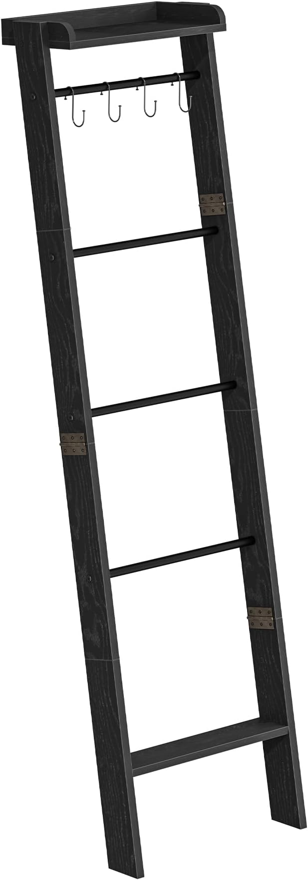Hzuaneri Blanket Ladder Shelf, Decorative Quilt Rack, 6-Tier Farmhouse Ladder Holder Organizer with 4 Removable Hooks 7.9" D 