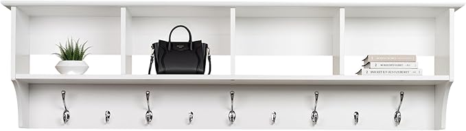 Prepac 60" Contemporary Wall Mounted Coat Rack, Coat Hooks Wall Mount with 4 Shelves, Ideal for Hallway or Entryway Storage S