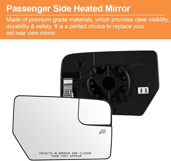 Senzeal Passenger Side Heated Mirror Glass Replacement for Ford Expedition 2012-2017 Lincoln Navigator 2012-2014 Blind Spot Mirror Glass CL1Z17K707A (Right Side)