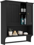 Smuxee Black Bathroom Cabinet Wall Mounted with Towels Bar, Medicine Cabinet with 2 Door Adjustable Shelves, Over Toilet Cabi