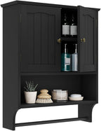 Smuxee Black Bathroom Cabinet Wall Mounted with Towels Bar, Medicine Cabinet with 2 Door Adjustable Shelves, Over Toilet Cabi