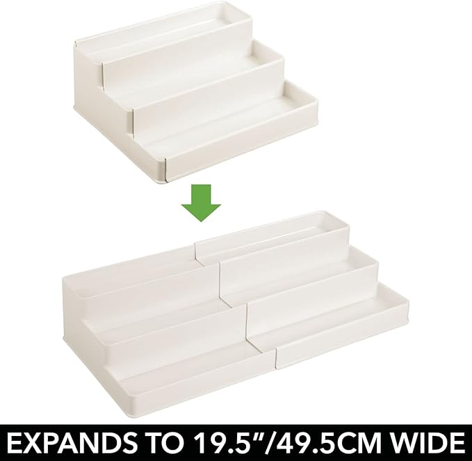 mDesign Plastic Expandable 3-Tier Shelf Rack Organizer - Storage for Bathroom Vanity, Cabinet, Cupboard, Drawer - Holds Medic