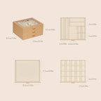Jewelry Box with Glass Lid, 3-Layer Jewelry Organizer for Women Girls, PU Leather Display Case with 20-Grid Earring Tray & Mo