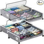 Under Bed Storage with Wheels, 4 Pack Under Bed Storage Containers with Dividers & Clear Lids, XXL 65L Under the bed storage 
