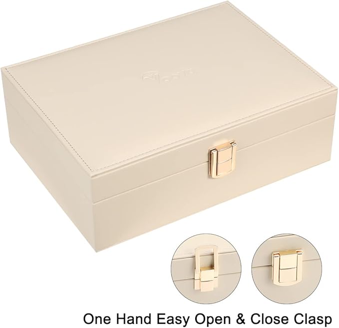 Voova Jewelry Box Organizer for Women Girls, 2 Layer Large Men Jewelry Storage Case, PU Leather Display Jewellery Holder with
