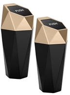 Ginsco 2 Pack Car Trash Can with Lid, Cup Holder Garbage Can for Car, Garbage Bin Cars Accessories for Interior, Leakproof Small Trash Bin, Mini Trash Can for Cars, Home, Bedroom, Office (Golden)