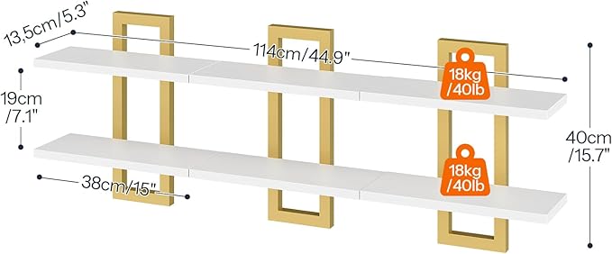 HOOBRO Floating Shelves, 15 Inch Wall Shelf Set of 3, Wall Mounted Storage Shelves 2-Tier, Hanging Bathroom Shelves, for Livi