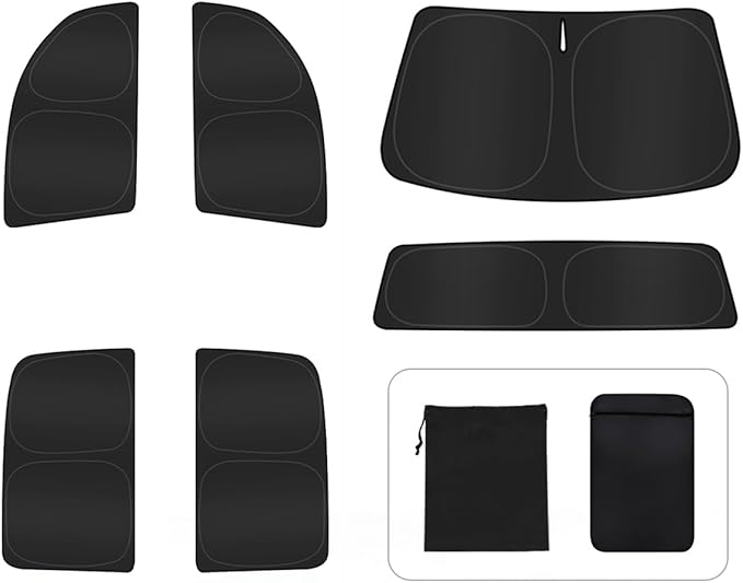 6PCS Window Shades for Dodge RAM 1500 2019-2025 Accessories – Full Coverage Sun Shade for Side Windows, Rear Triangular & Windshield – UV Protection & Privacy for Camping, Napping, Relaxing