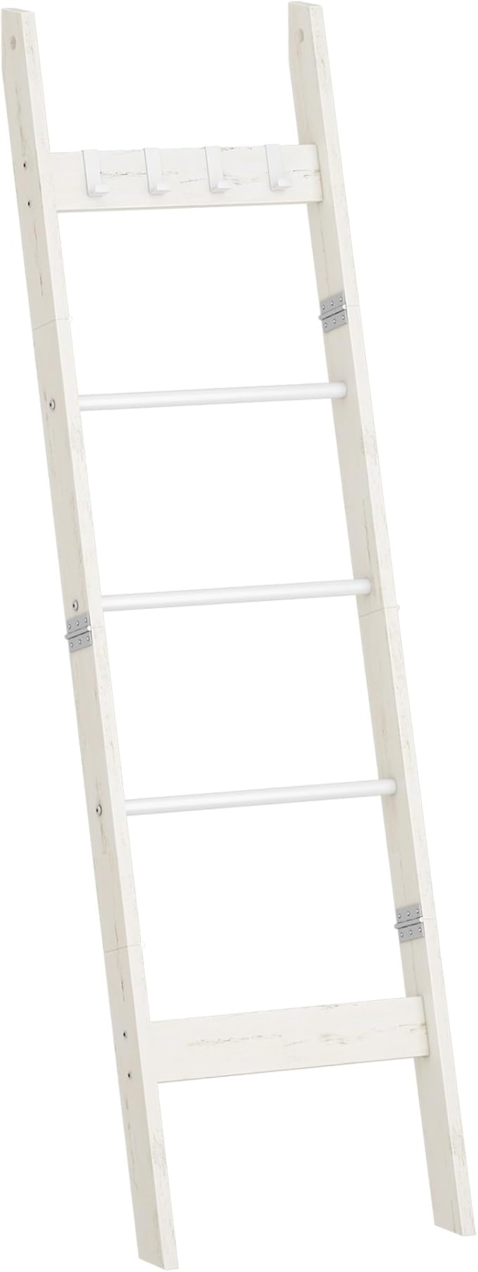 Hzuaneri Blanket Ladder Shelf for Living Room, Decorative Quilt Rack with 4 Removable Hooks, 5-Tier Farmhouse Ladder Holder O