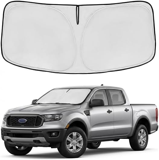 Windshield Sun Shade for Ford Ranger 2019-2024 2025 2026 Sunshade Front Window Shade Custom Fit Ranger Accessories Sun Visor Foldable Shade Blocks UV Rays Accessories