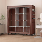 Portable Wardrobe, Easy Hanging Closet 6 Side Pockets Large Capacity Clothes Organizer Comes with 2 Hanging Poles and Storage