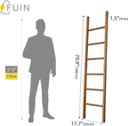 FUIN 6ft Wooden Natural Blanket Ladder Living Room Decorative Wall Leaning Farmhouse Quilt Display Holder Rustic Wood Towel R