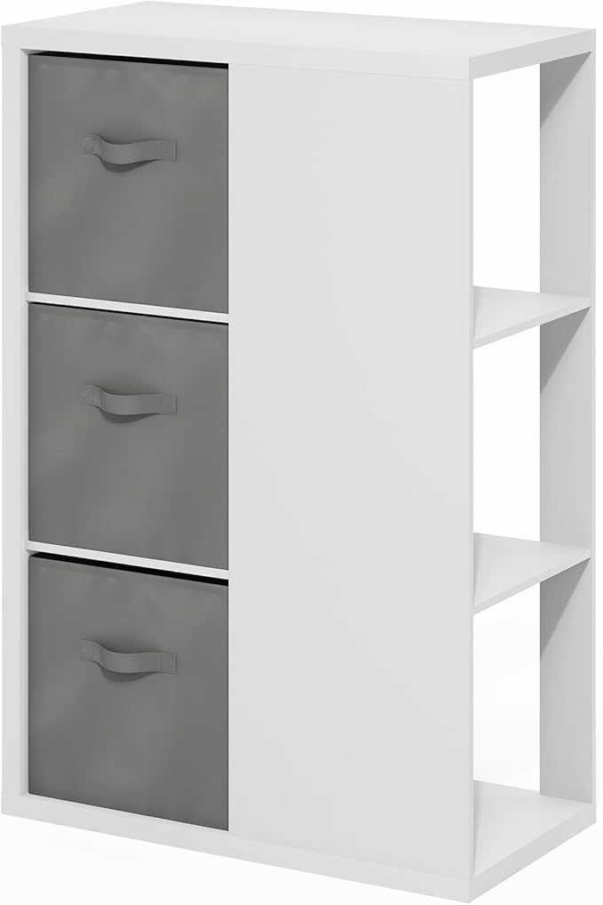Furinno Viola Book Shelf, 3-Tier Bookshelf, Cube Storage Organizer Bookcase with Open Shelf, with Storage Bins, 13.6 x 29.3 x