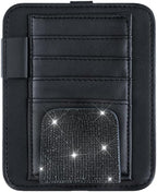 Bling Car Sun Visor Organizer, Rhinestone Multi-Pocket Truck Visor Organizer Pouch with Visor Pen Holder,Glasses Holder,Universal Sunvisor Organizers for Most Cars SUVs -Black