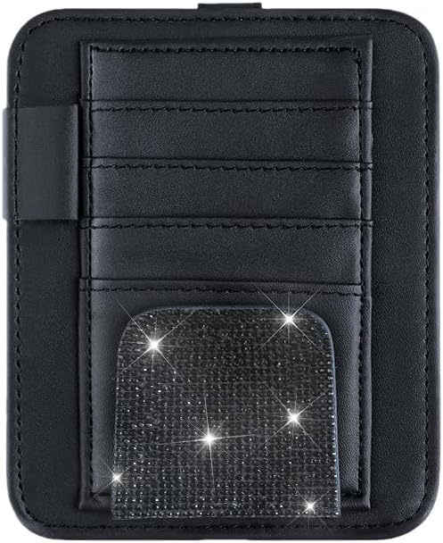 Bling Car Sun Visor Organizer, Rhinestone Multi-Pocket Truck Visor Organizer Pouch with Visor Pen Holder,Glasses Holder,Universal Sunvisor Organizers for Most Cars SUVs -Black