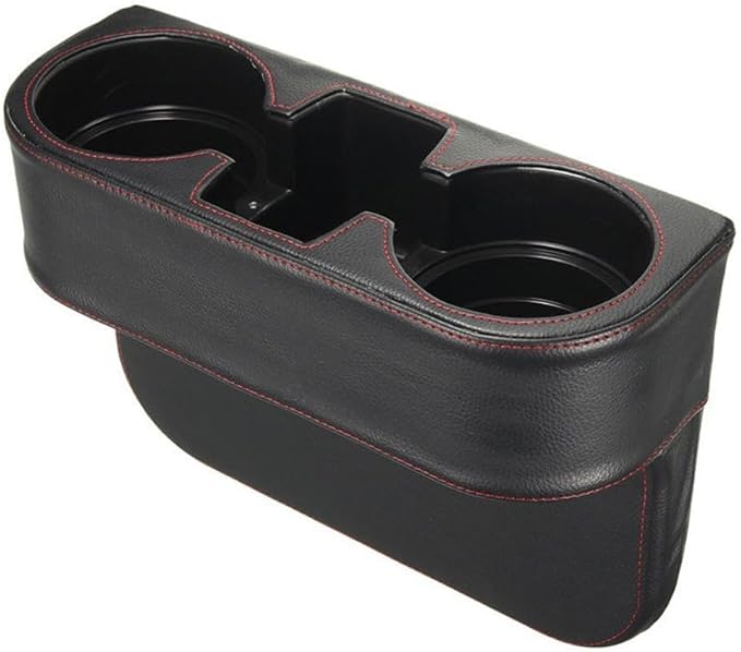 IOKONE Car Cup Holder, Auto Cup Drink Holders，Multifunctional Auto Front Seat Organizer with PU Leather Cover, Gap Filler Storage Box Coin Bucket Console Side Pocket Cell Mobile Phone Holder (Black)