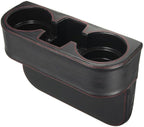 IOKONE Car Cup Holder, Auto Cup Drink Holders，Multifunctional Auto Front Seat Organizer with PU Leather Cover, Gap Filler Storage Box Coin Bucket Console Side Pocket Cell Mobile Phone Holder (Black)