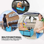 Homeve Trunk Organizer, Car Storage, Reinforced Handles, Collapsible Multi-Compartment, Foldable, Waterproof, Sturdy, 600D Oxford Polyester For Car, SUV, Mini-Van, Blue, 2 Compart