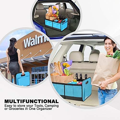 Homeve Trunk Organizer, Car Storage, Reinforced Handles, Collapsible Multi-Compartment, Foldable, Waterproof, Sturdy, 600D Oxford Polyester For Car, SUV, Mini-Van, Blue, 2 Compart