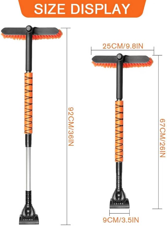 Telescopic Snow Brush Ice Scraper Combo, 2-in-1 Adjustable Length 26-36in & 360° Pivoting Head for Car Truck SUV, Christmas Auto Gifts
