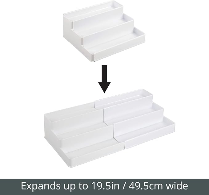 mDesign Plastic Expandable 3-Tier Shelf Rack Organizer - Storage for Bathroom Vanity, Cabinet, Cupboard, Drawer - Holds Medic