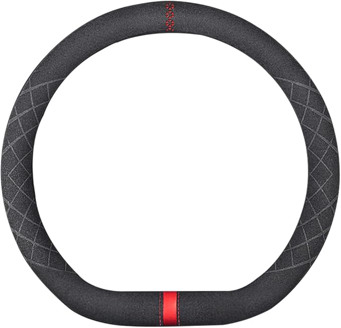 Suede Car Steering Wheel Cover,Soft Suede Touch Leather Sport Non-Slip Automotive Interior Accessories 15 inch Universal Design for Man and Ladies D-Shape