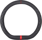 Suede Car Steering Wheel Cover,Soft Suede Touch Leather Sport Non-Slip Automotive Interior Accessories 15 inch Universal Design for Man and Ladies D-Shape