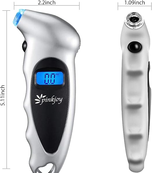 PINKJOY Digital Tire Pressure Gauge 3 Pack 150 PSI, 4 Settings, Tire Gauge for Car, Truck, Motorcycle, Bicycle with Backlit LCD and Non-Slip Grip (Silver)