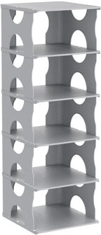 6-Tier Shoe Rack, Stackable Storage Organizer for Bedroom Entry, Adjustable Rack, Shoe Slots Shelf, Easy Tower Rack, Grey