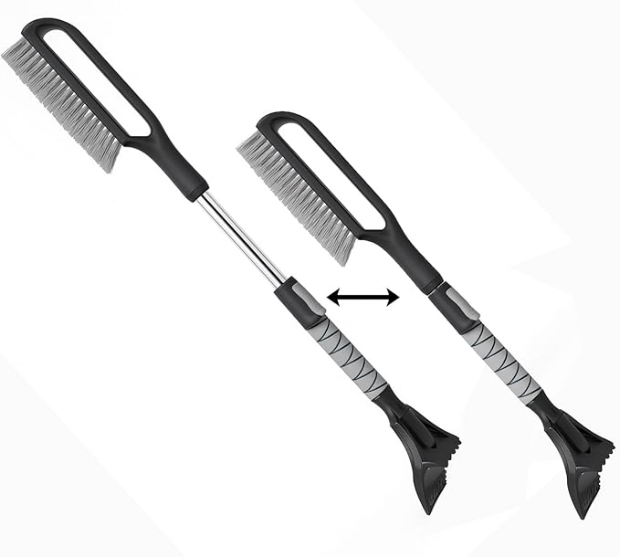 34.5" Snow Brush & Ice Scrapers for Car Windshield with Foam Grip for Cars Extendable, SUV, Trucks - Detachable Сar Scraper - No Scratch - Heavy Duty Handle, Snow Broom, Remover, Easy Scraper, Gray