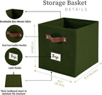 DECOMOMO Storage Bins, Cube Storage Bin with Labels, Fabric Storage Cubes for Shelves (10.5" x 11" / 6pcs, Olive Green)
