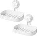 LEVERLOC Soap Holder Suction Cup for Shower, 2 Pack Bar Soap Dish Holder for Shower Wall Mounted NO-Drilling, Plastic Self Dr