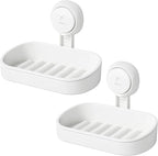 LEVERLOC Soap Holder Suction Cup for Shower, 2 Pack Bar Soap Dish Holder for Shower Wall Mounted NO-Drilling, Plastic Self Dr