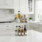 2 Tier Clear Acrylic Bathroom Corner Organizer, Countertop Vanity Tray for Makeup, Cosmetics, Perfume - Freestanding Storage 