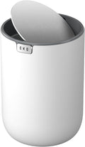 EKO Mini Desk Trash Can with Swing-Top Lid 0.4 Gallon Small Table Round Wastebasket for Office, Home, Car (White)