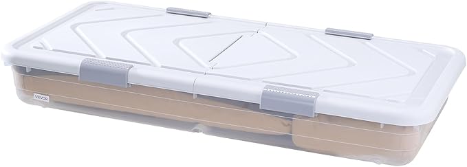 VEVOR Under Bed Storage with Wheels, 31.7 x 15.6 x 6.9 inch Underbed Containers, Underbed Shoes Organizer with Lid & Gray Lat