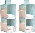 Hanging Closet Organizer, 4-Section Storage Shelves, Oxford Cloth with Mesh Pockets, (Cerulean, 2 Section)