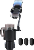 Belinous Car Cup Holder Expander with Phone Holder, 2 in 1 Car Phone Mount & Cup Holder Adapter with Adjustable 360° Rotation Gooseneck, U-shaped Handle Slot, Fits for iPhone, Samsung, Drinking Bottle