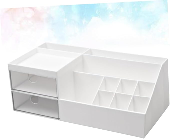 Angoily White Makeup Organizer Large Desk Organizers and Storage Rotating Cosmetic Storage Box Space-Saving
