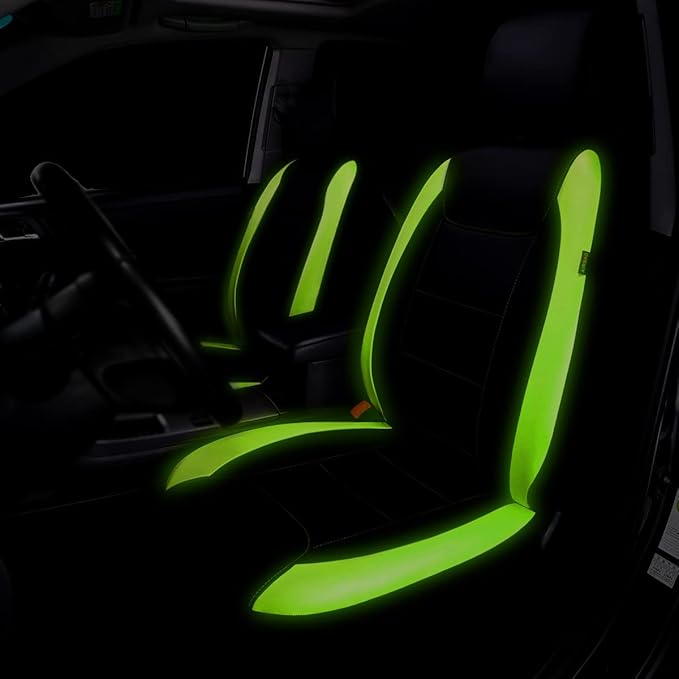 Flying Banner car seat Covers Protects Water Proof Faux Leather Carbon Fiber Fronts Fluorescence Green Black (Fluorescence Gr
