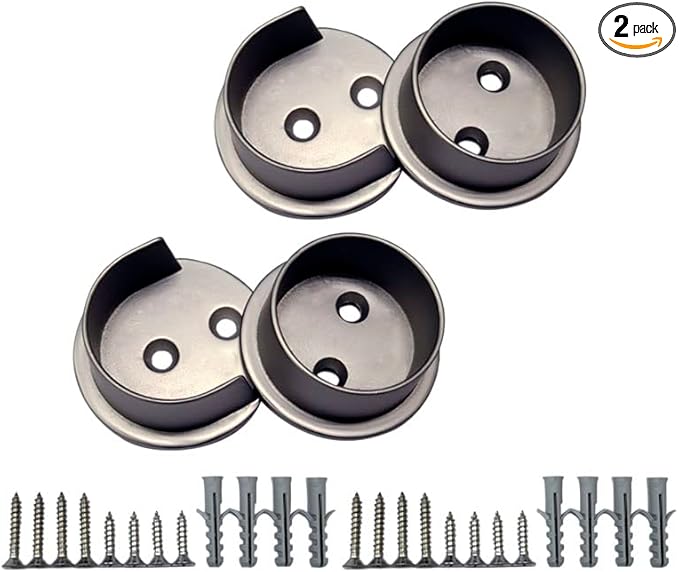 QCAA Heavy Duty Solid Metal Closet Rod Socket Set, 1-3/8'', Satin Nickel, 2 Pair, Made In Taiwan