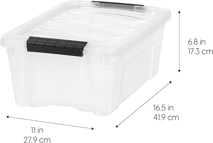 IRIS USA 4-Pack Storage Bins with Lids, 13 Quart, Made in USA Stackable See-Through Organizing Solution Latches Durable Nesta