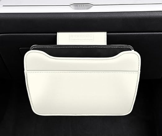 Car Leather Trash Can for Glove Box, Hanging Garbage Bin，Waterproof Foldable Stroage Organizer for Car, Multipurpose Interior Accessories for SUV Truck RV Camping (White Glove Box)